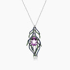 Pink Kunzite Blue Sapphire Green Garnet & Diamond White Gold Pendant Necklace