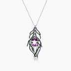 Pink Kunzite Blue Sapphire Green Garnet & Diamond White Gold Pendant Necklace
