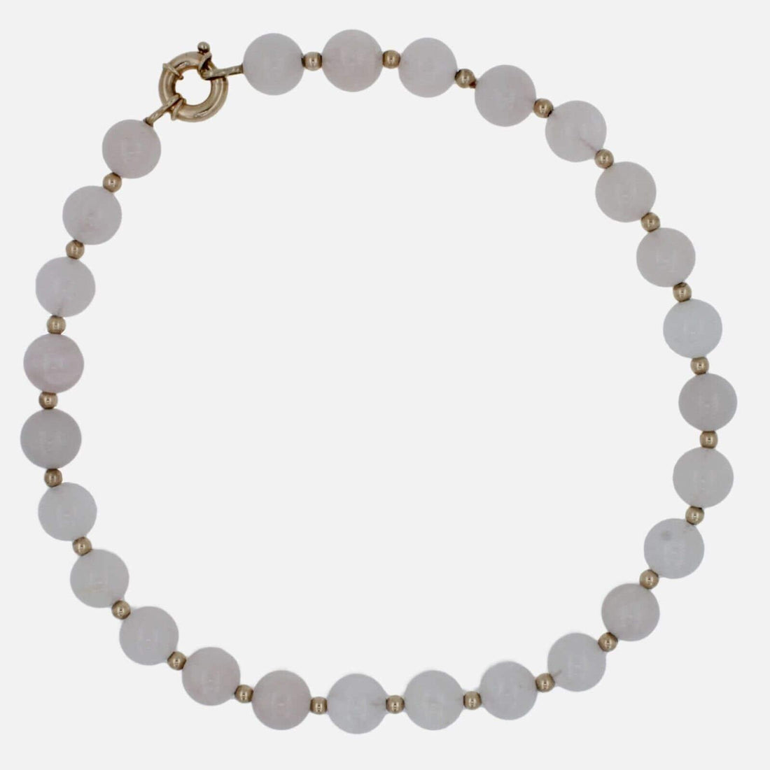 Light Pink Rose Quartz Round Circle Sphere Beads 14 Karat Yellow Gold Bead Short