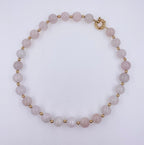 Light Pink Rose Quartz Round Circle Sphere Beads 14 Karat Yellow Gold Bead Short