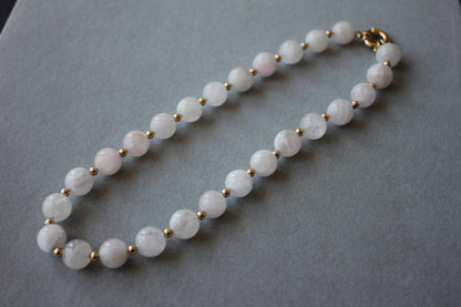 Light Pink Rose Quartz Round Circle Sphere Beads 14 Karat Yellow Gold Bead Short