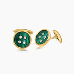Green Malachite & White Diamond 18K Yellow Gold Button Cufflinks