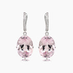 Pink Oval Shape Morganite White Diamond 18K White Gold Drop Style Earrings
