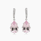 Pink Pear Drop Shape Morganite White Diamond 18K White Gold Drop Style Earrings
