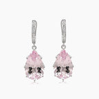 Pink Pear Drop Shape Morganite White Diamond 18K White Gold Drop Style Earrings