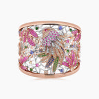 Multicolor Sapphire & Diamonds Garnets Eagle Bird 18K Rose Gold Bracelet Bangle