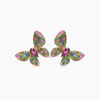 Multicolor Gemstones & Diamonds Butterfly Sweet 18K Rose Gold Drop Earrings