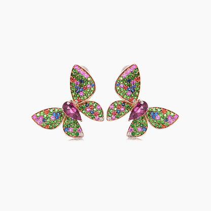 Multicolor Gemstones & Diamonds Butterfly Sweet 18K Rose Gold Drop Earrings
