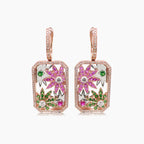 Multi-Colour Sapphire & Fancy Diamond Flower Floral 18K Rose Gold Earrings
