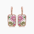 Multi-Colour Sapphire & Fancy Diamond Flower Floral 18K Rose Gold Earrings