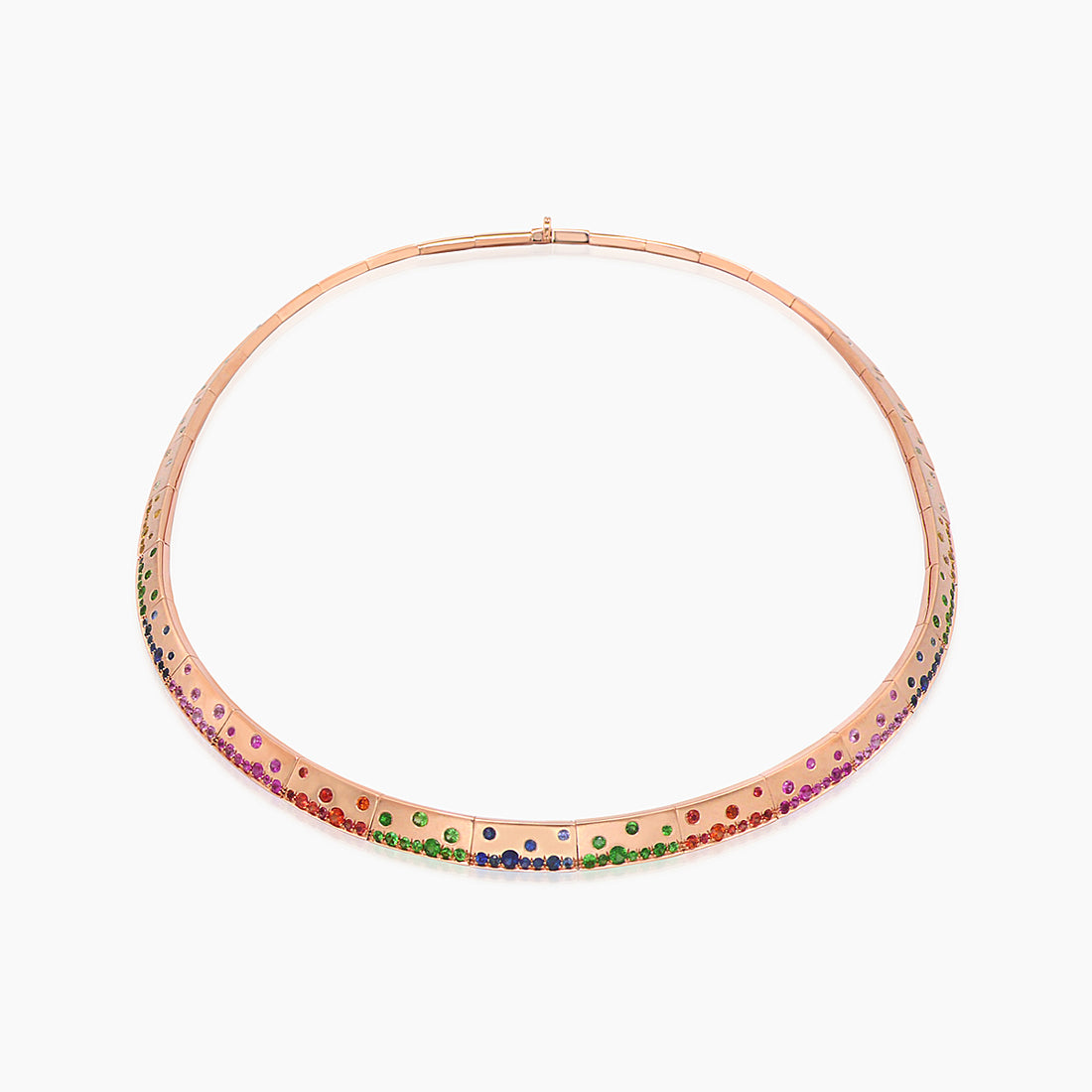 Rainbow Multi-Color Sapphire Green Garnet & Diamond Rose Gold Armor Bib Necklace