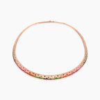 Rainbow Multi-Color Sapphire Green Garnet & Diamond Rose Gold Armor Bib Necklace