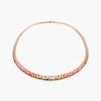 Rainbow Multi-Color Sapphire Green Garnet & Diamond Rose Gold Armor Bib Necklace