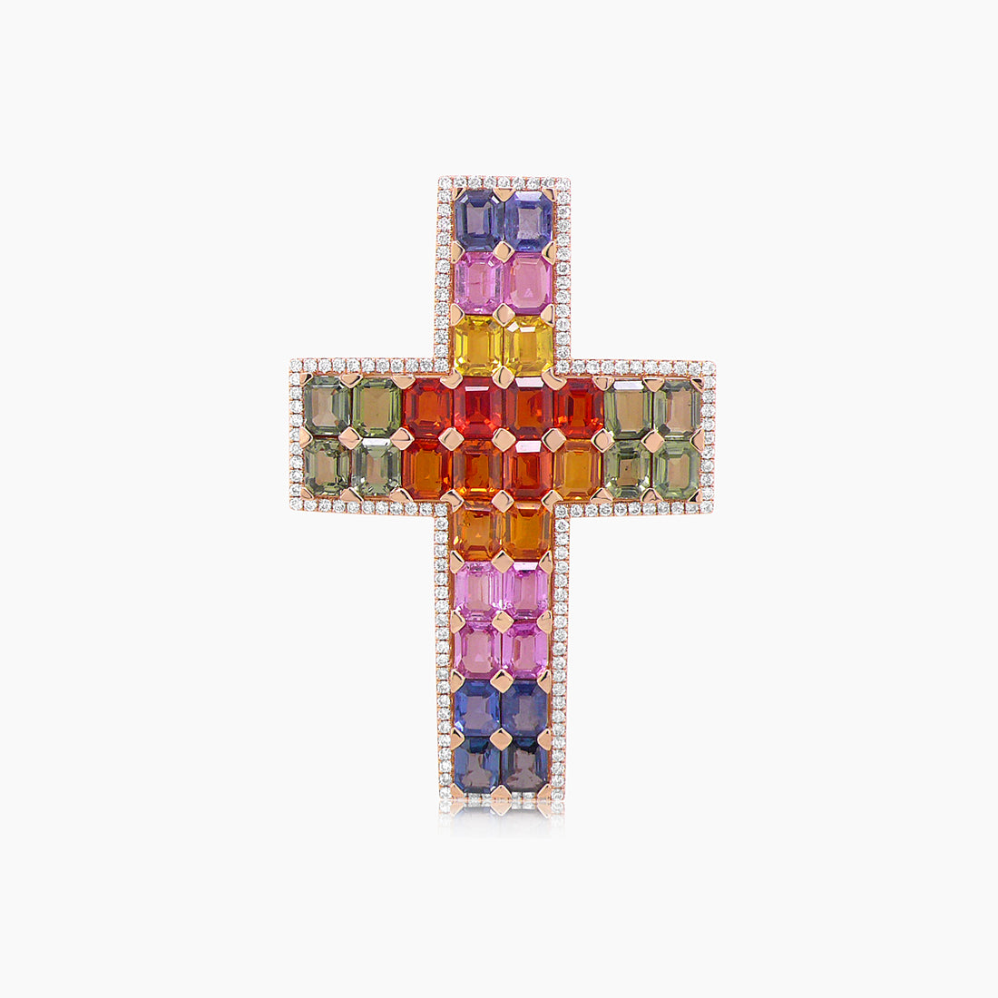 Multi-Color Sapphire & White Diamond 18K Rose Gold Pendant Necklace