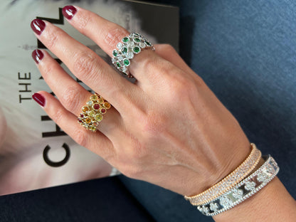 Modern Round Sapphires, Rubies & Diamonds Ring Set in 18K Yellow Gold