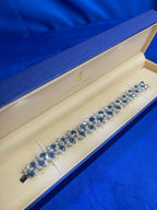 Multi Cushion Shape Blue Sapphire Diamond 18 Karat White Gold Tennis Bracelet