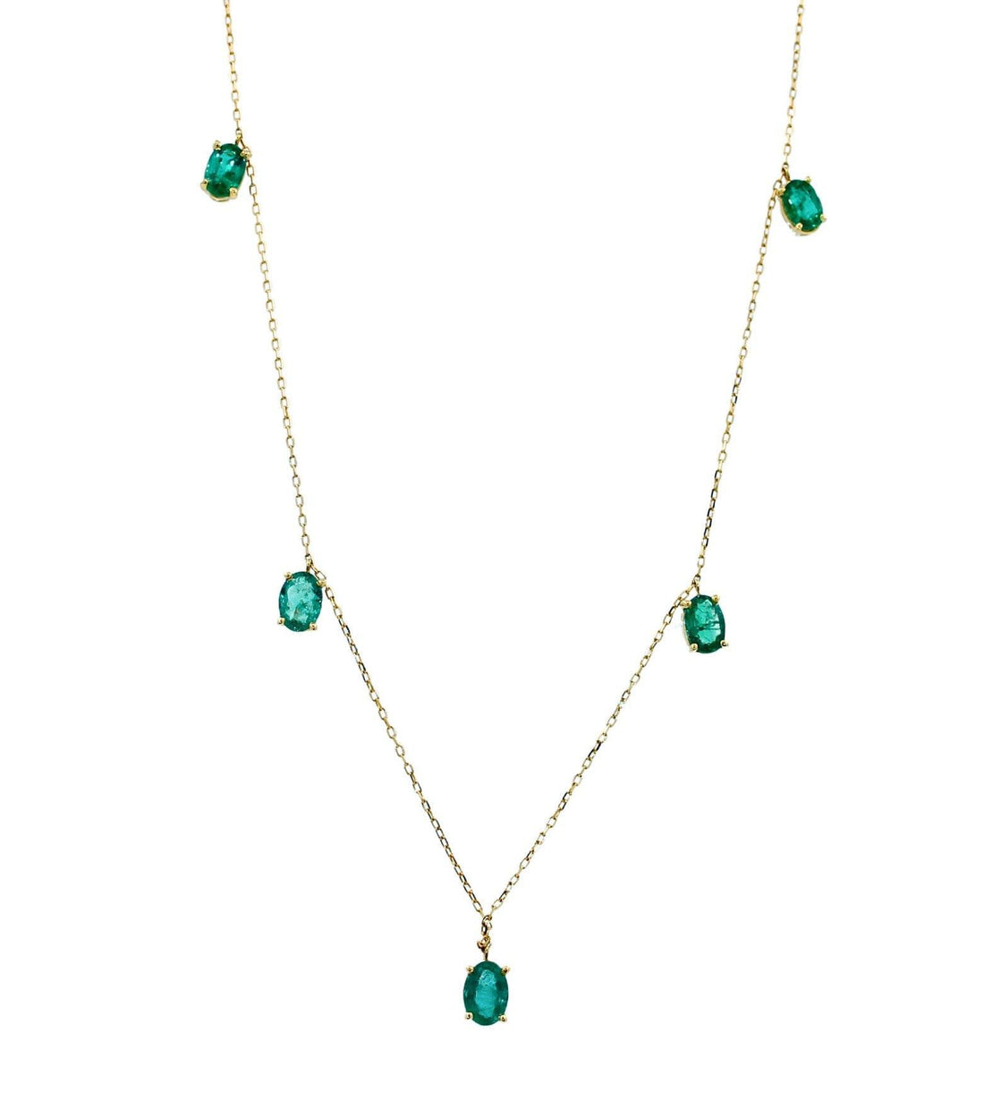 Multi Oval Shape Brilliant Cut Vivid Green Emeralds 14 Karat Yellow Gold Chain L