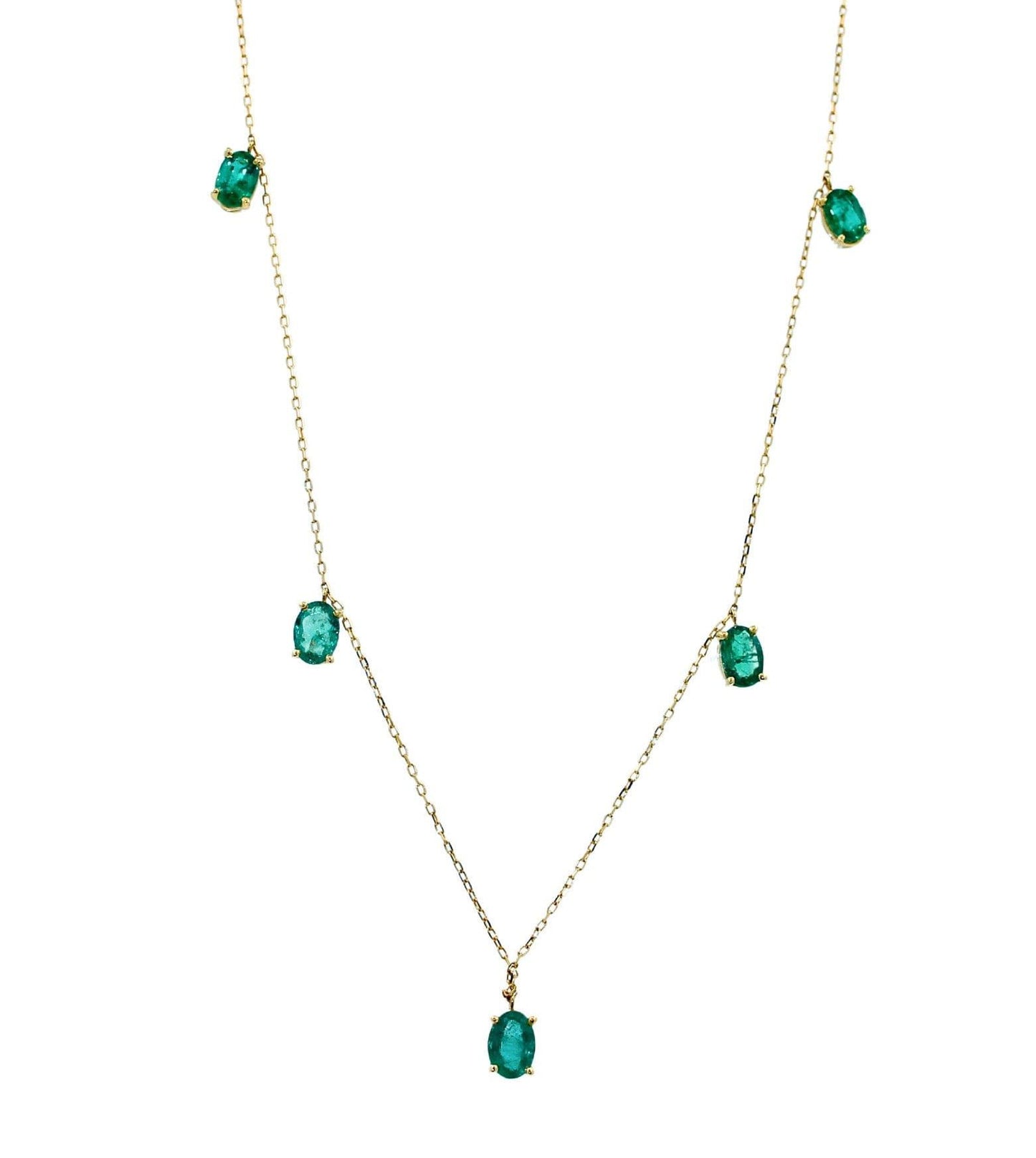 multi oval shape brilliant cut vivid green emeralds 14 karat yellow gold chain l