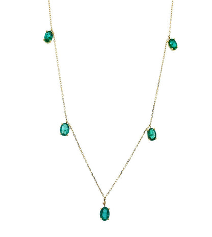 Multi Oval Shape Brilliant Cut Vivid Green Emeralds 14 Karat Yellow Gold Chain L