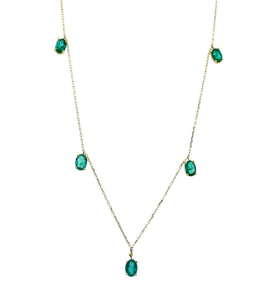 Multi Oval Shape Brilliant Cut Vivid Green Emeralds 14 Karat Yellow Gold Chain L