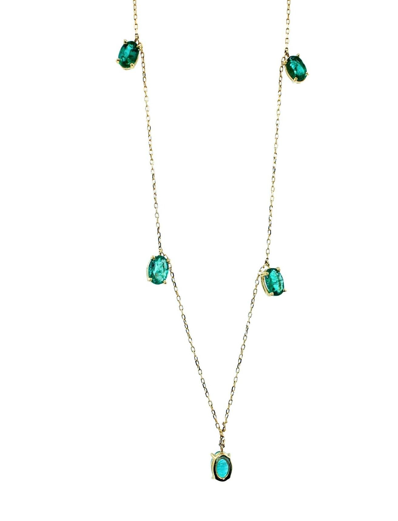 Multi Oval Shape Brilliant Cut Vivid Green Emeralds 14 Karat Yellow Gold Chain L