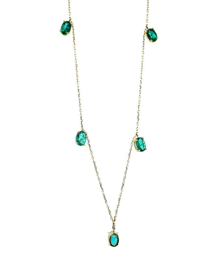 Multi Oval Shape Brilliant Cut Vivid Green Emeralds 14 Karat Yellow Gold Chain L