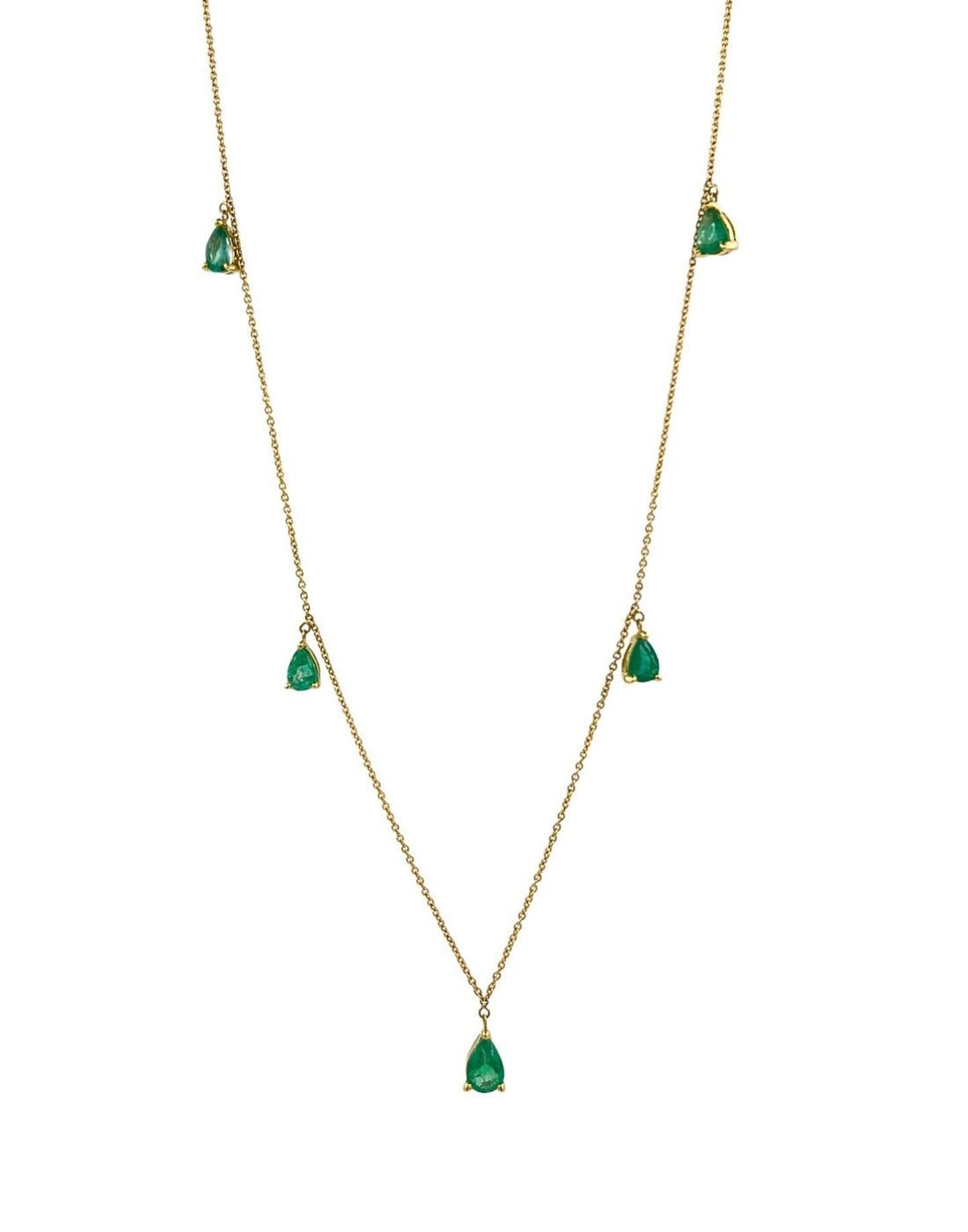 Multi Pear Water Drop Shape Brilliant Cut Vivid Green Emeralds 14 Karat Yellow G