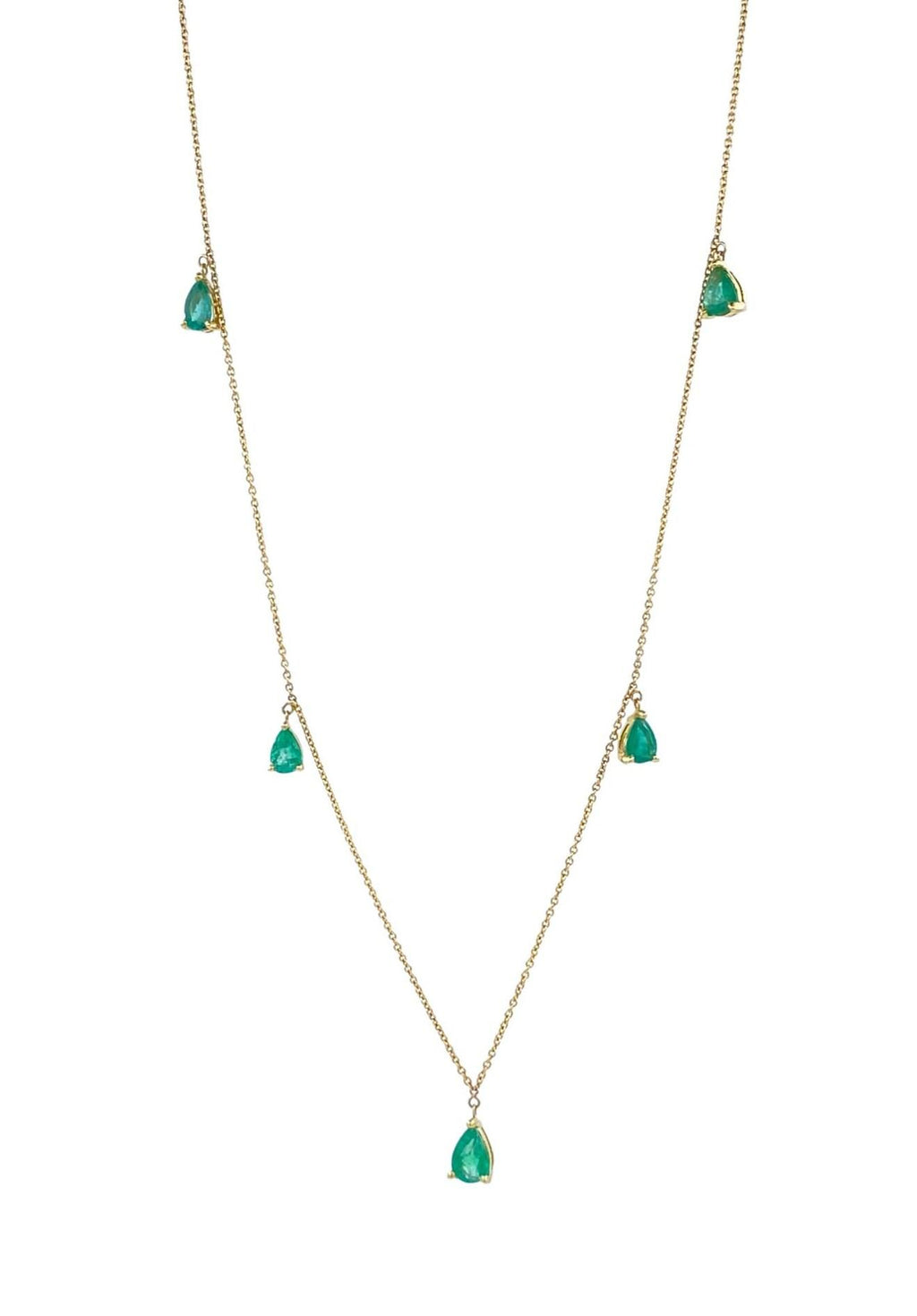 Multi Pear Water Drop Shape Brilliant Cut Vivid Green Emeralds 14 Karat Yellow G