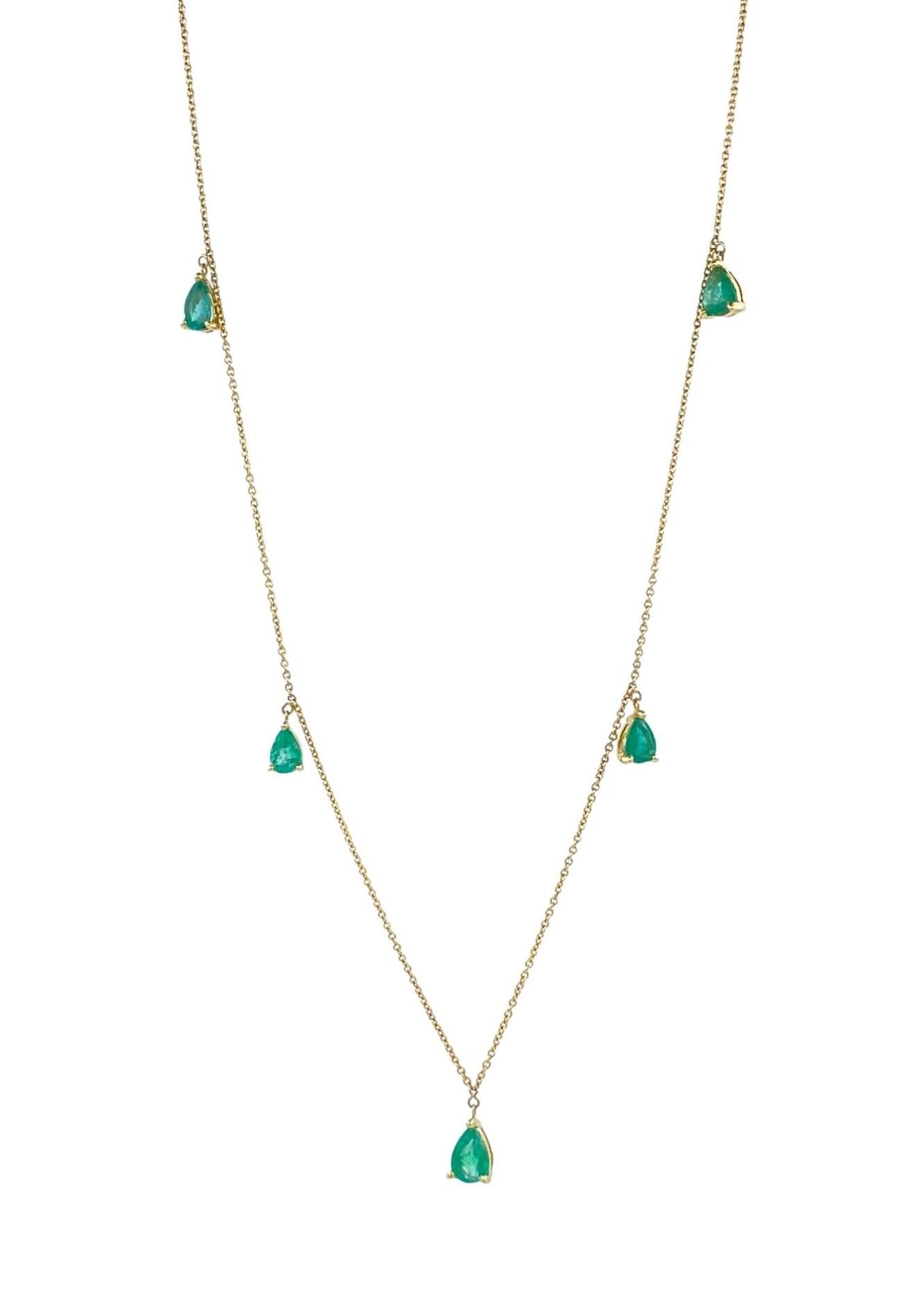 Multi Pear Water Drop Shape Brilliant Cut Vivid Green Emeralds 14 Karat Yellow G