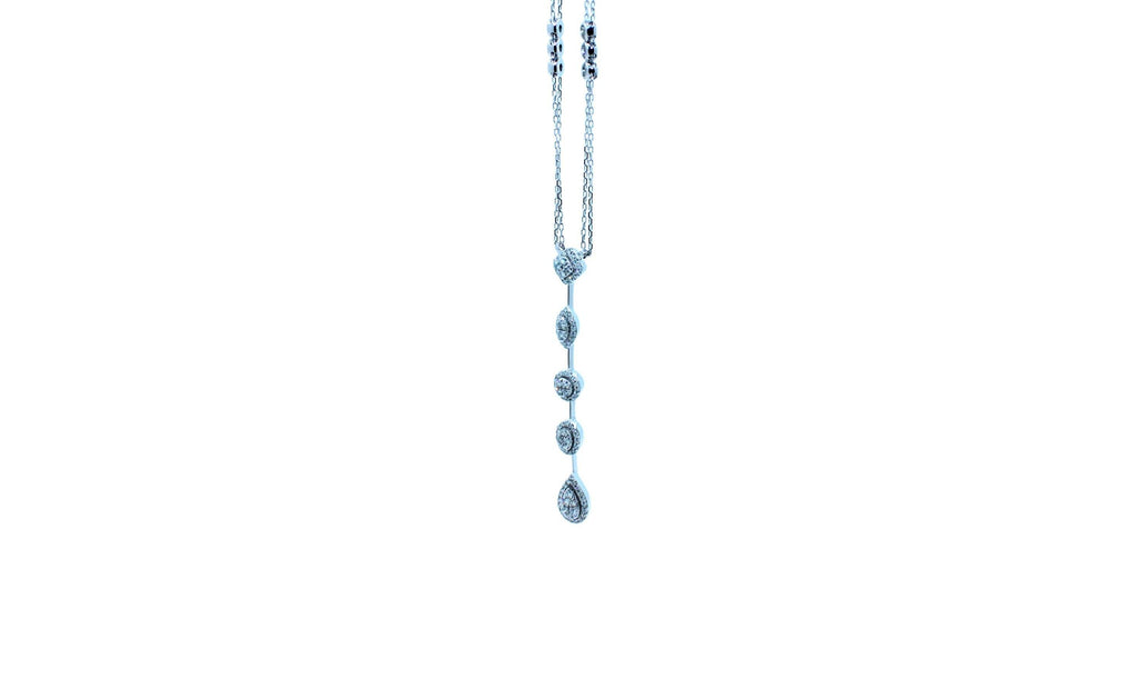 Multi Shape Halo Pave Diamond 18 Karat White Gold Pendant Drop Lariat Necklace