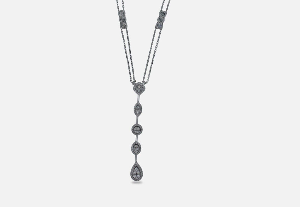 Multi Shape Halo Pave Diamond 18 Karat White Gold Pendant Drop Lariat Necklace