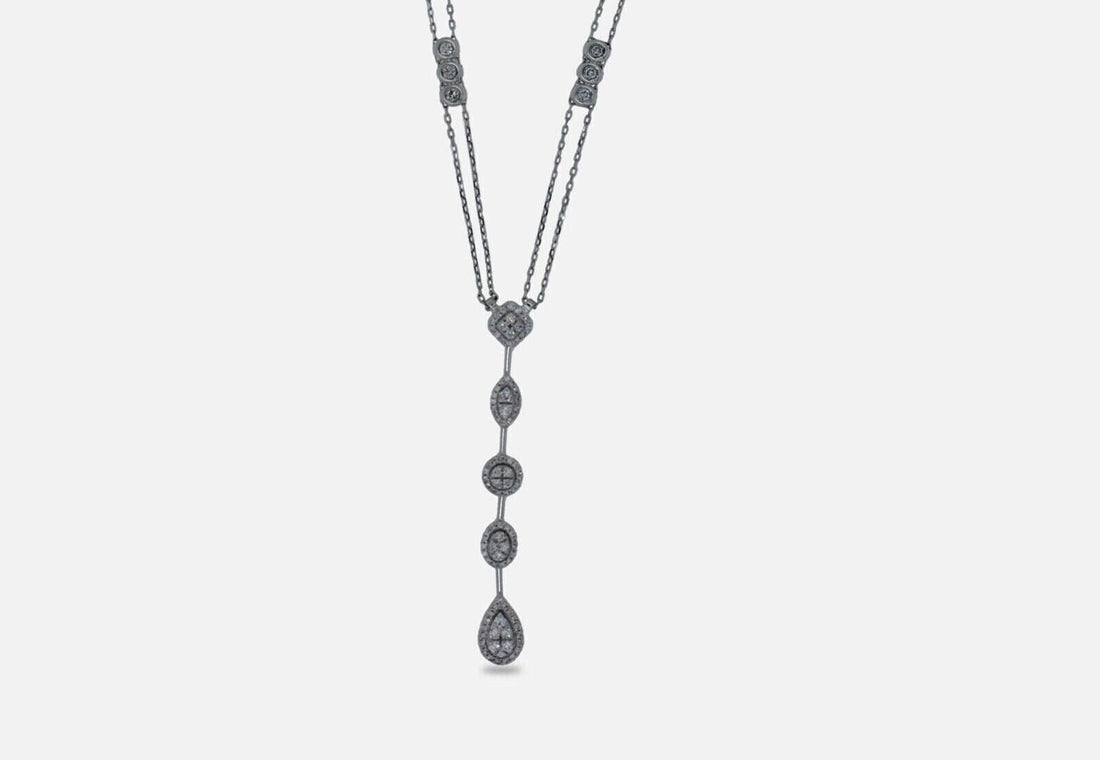Multi Shape Halo Pave Diamond 18 Karat White Gold Pendant Drop Lariat Necklace