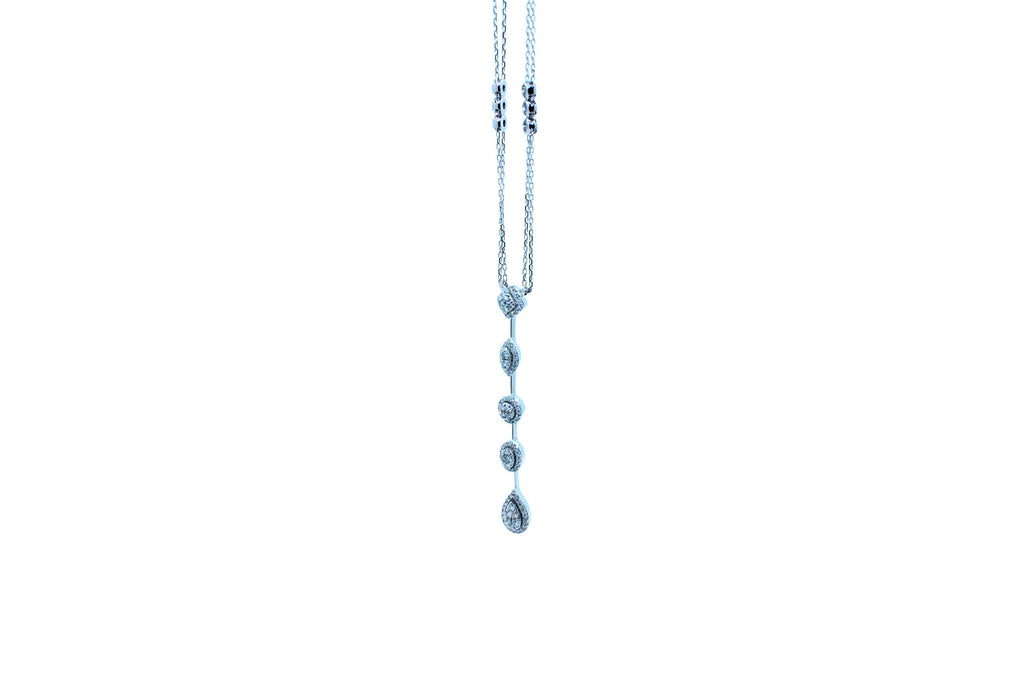 Multi Shape Halo Pave Diamond 18 Karat White Gold Pendant Drop Lariat Necklace