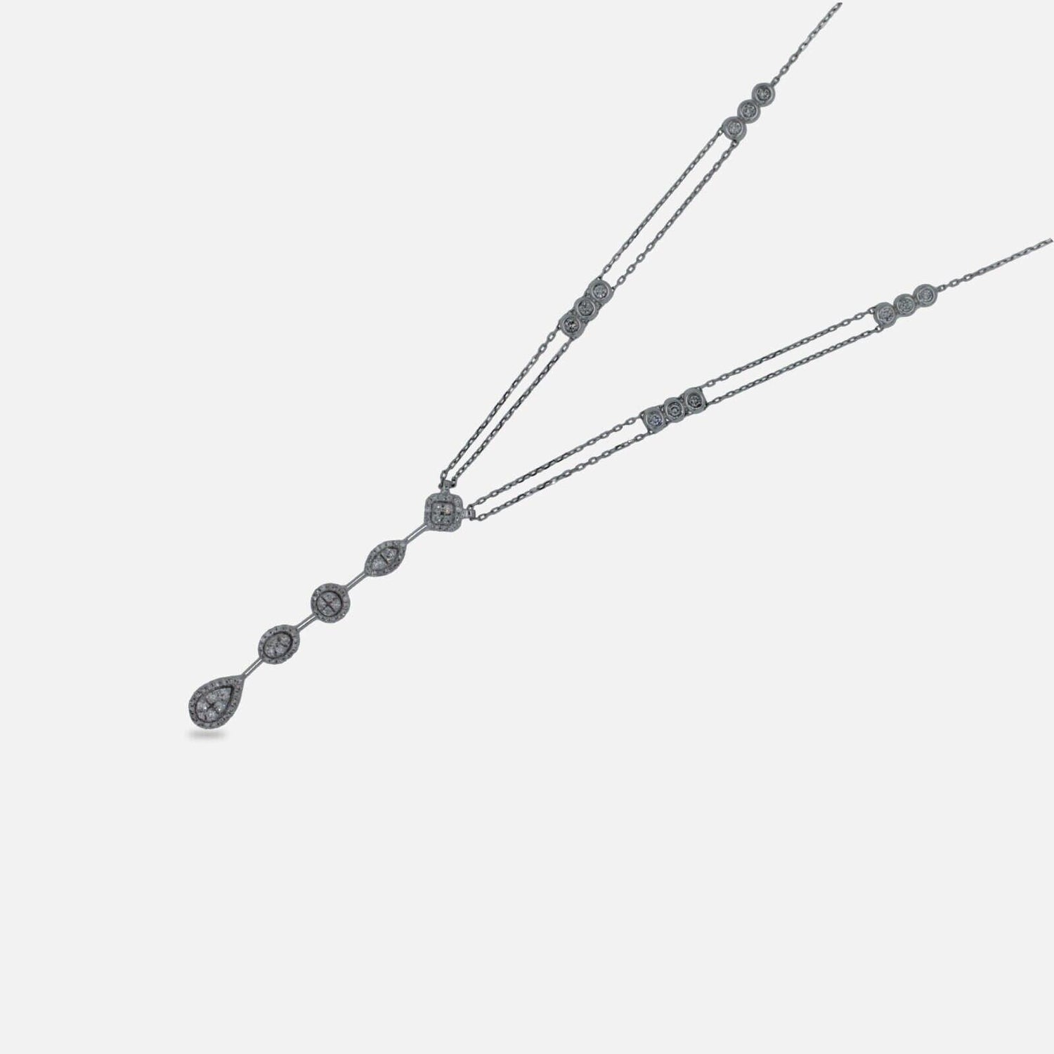 Multi Shape Halo Pave Diamond 18 Karat White Gold Pendant Drop Lariat Necklace