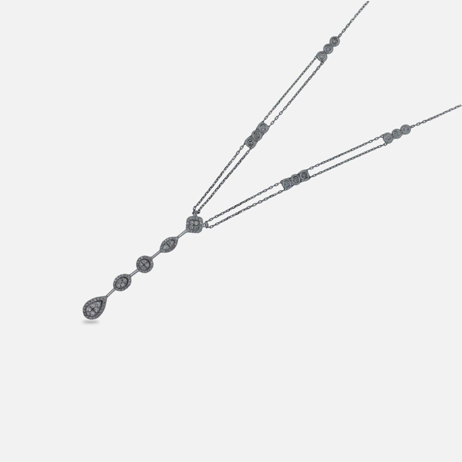 Multi Shape Halo Pave Diamond 18 Karat White Gold Pendant Drop Lariat Necklace