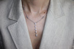 Multi Shape Halo Pave Diamond 18 Karat White Gold Pendant Drop Lariat Necklace
