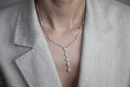 Multi Shape Halo Pave Diamond 18 Karat White Gold Pendant Drop Lariat Necklace