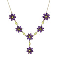 Green Peridot & Violet Amethyst Vintage Style Floral Bib Princess Gold Necklace