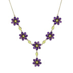 Green Peridot & Violet Amethyst Vintage Style Floral Bib Princess Gold Necklace