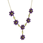 Green Peridot & Violet Amethyst Vintage Style Floral Bib Princess Gold Necklace