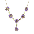 Green Peridot & Violet Amethyst Vintage Style Floral Bib Princess Gold Necklace