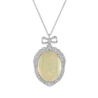 15.68 Ctw Edwardian Style Ethiopian Opal & Diamond 18K White Gold Necklace