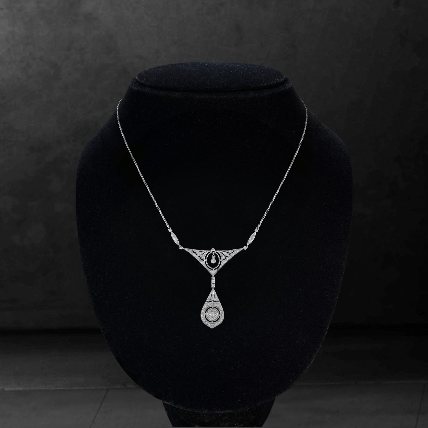 diamond vintage inspired edwardian style white gold bib princess necklace