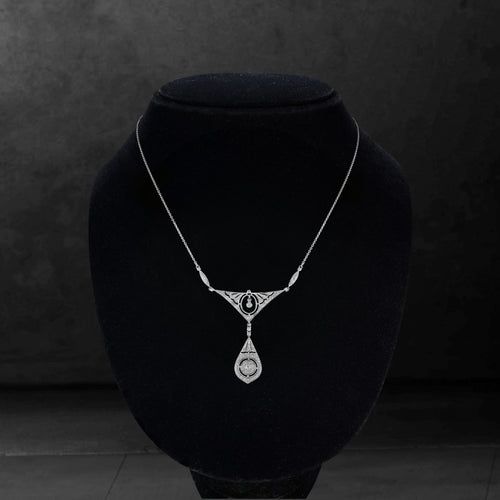 Diamond Vintage Inspired Edwardian Style White Gold Bib Princess Necklace