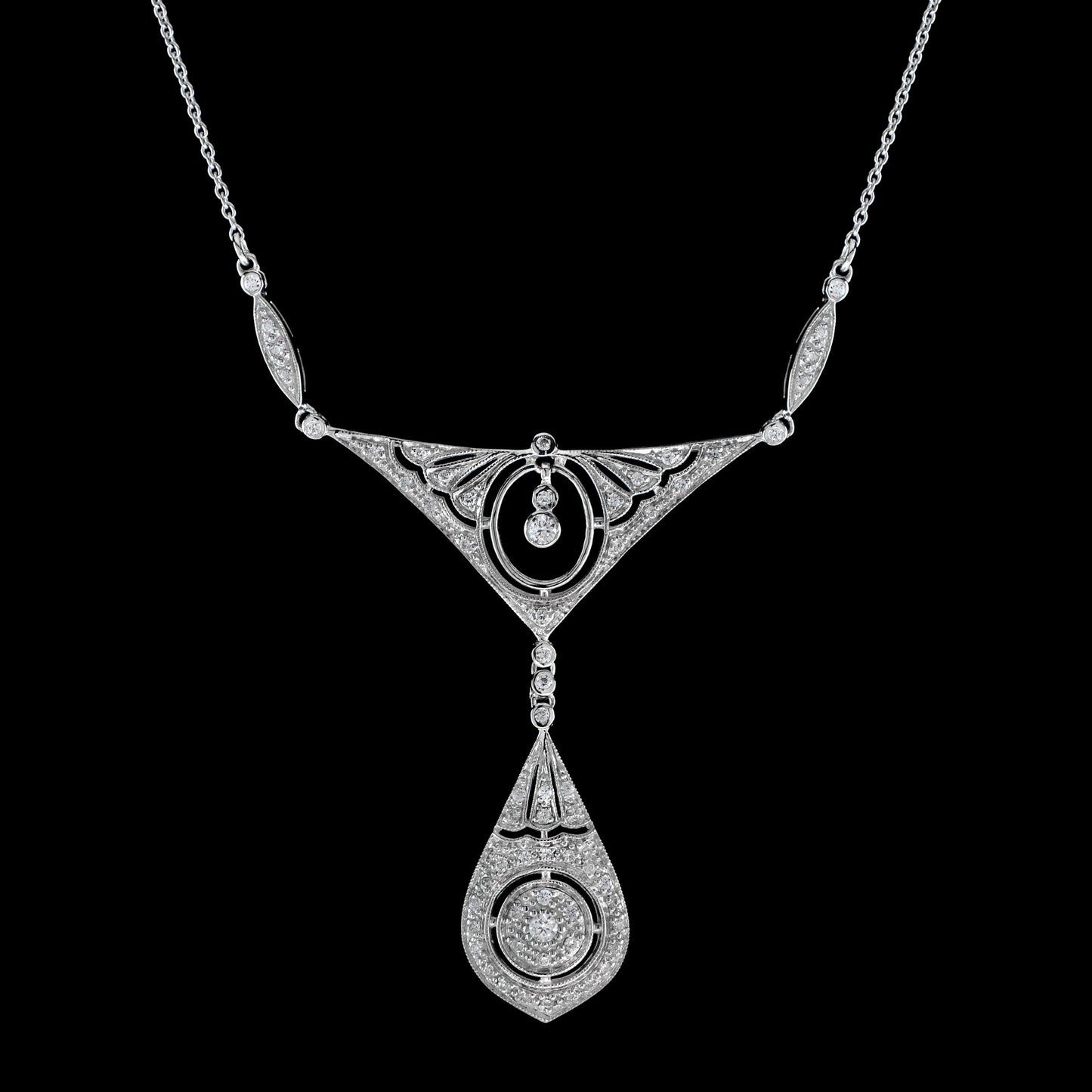diamond vintage inspired edwardian style white gold bib princess necklace