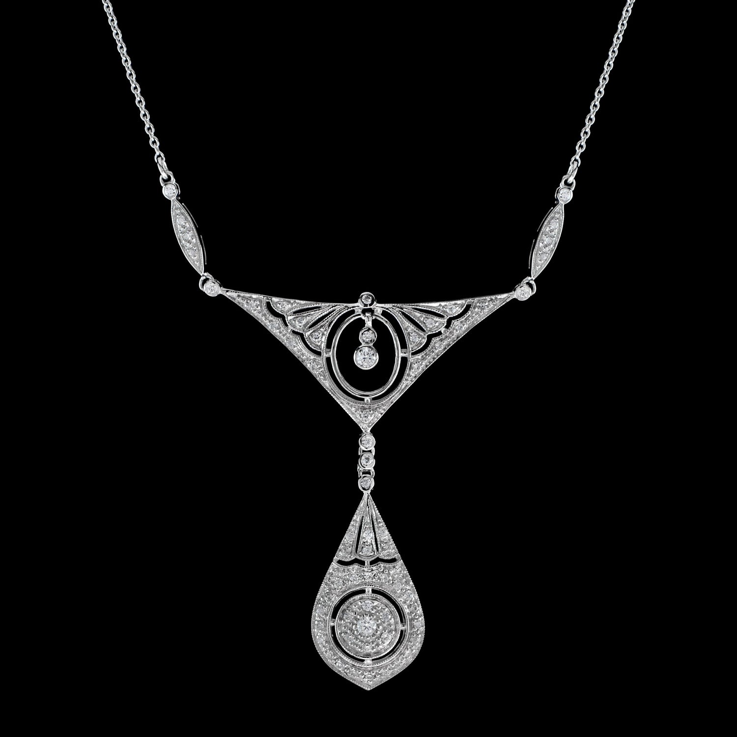 Diamond Vintage Inspired Edwardian Style White Gold Bib Princess Necklace