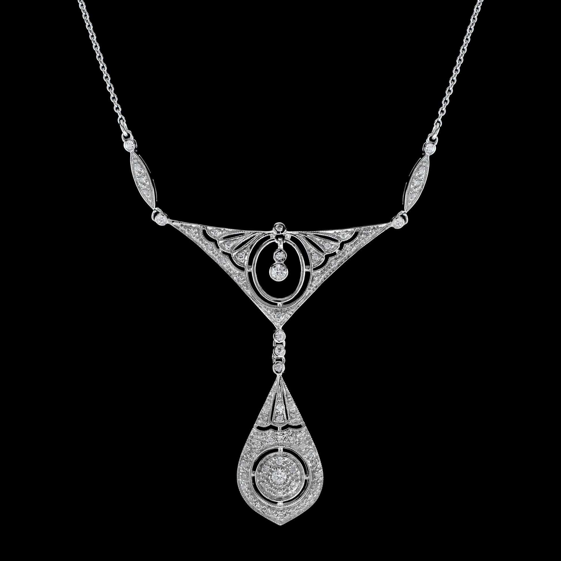 Diamond Vintage Inspired Edwardian Style White Gold Bib Princess Necklace