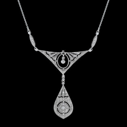 Diamond Vintage Inspired Edwardian Style White Gold Bib Princess Necklace