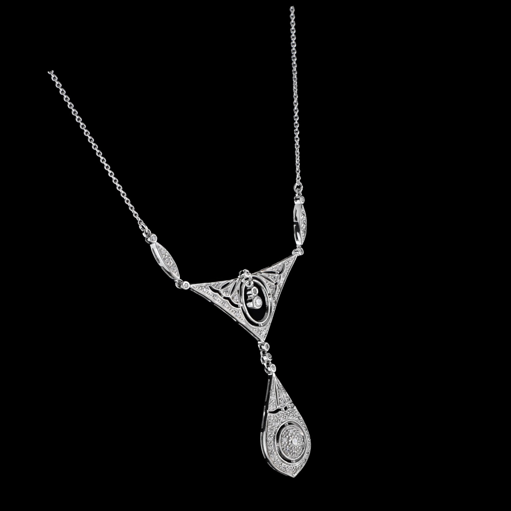 Diamond Vintage Inspired Edwardian Style White Gold Bib Princess Necklace
