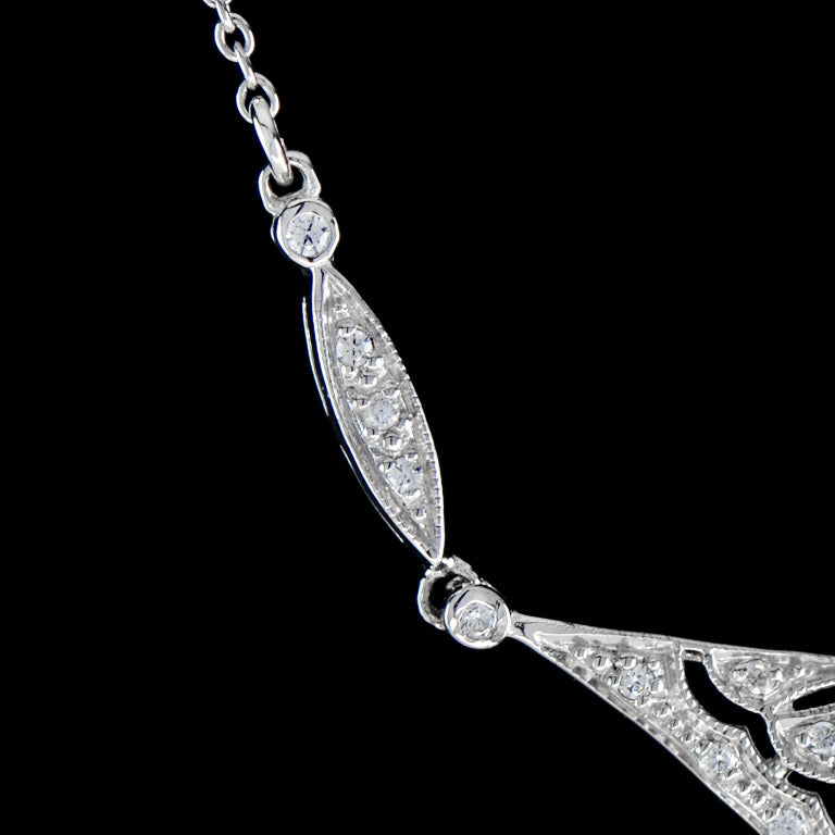 Diamond Vintage Inspired Edwardian Style White Gold Bib Princess Necklace